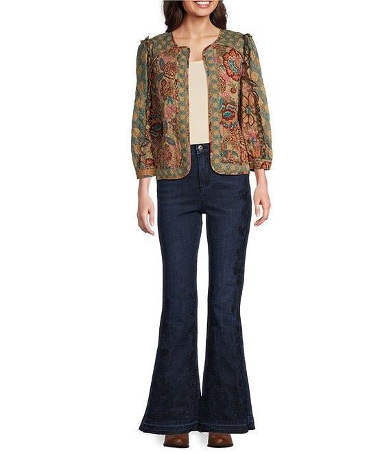 John Mark Quilted Multi Print Round Neck 3/4 Sleeve Jacket Product Image