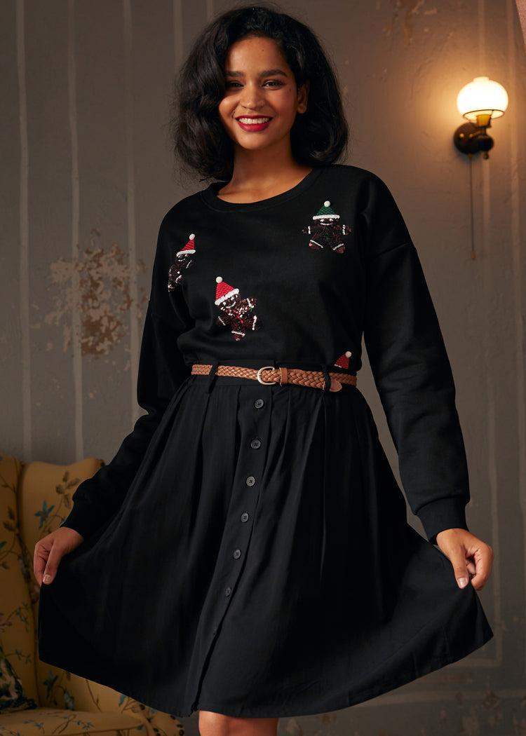 ModCloth Whimsical Gingerbread Man Sweatshirt in Dark Spiceedium Product Image