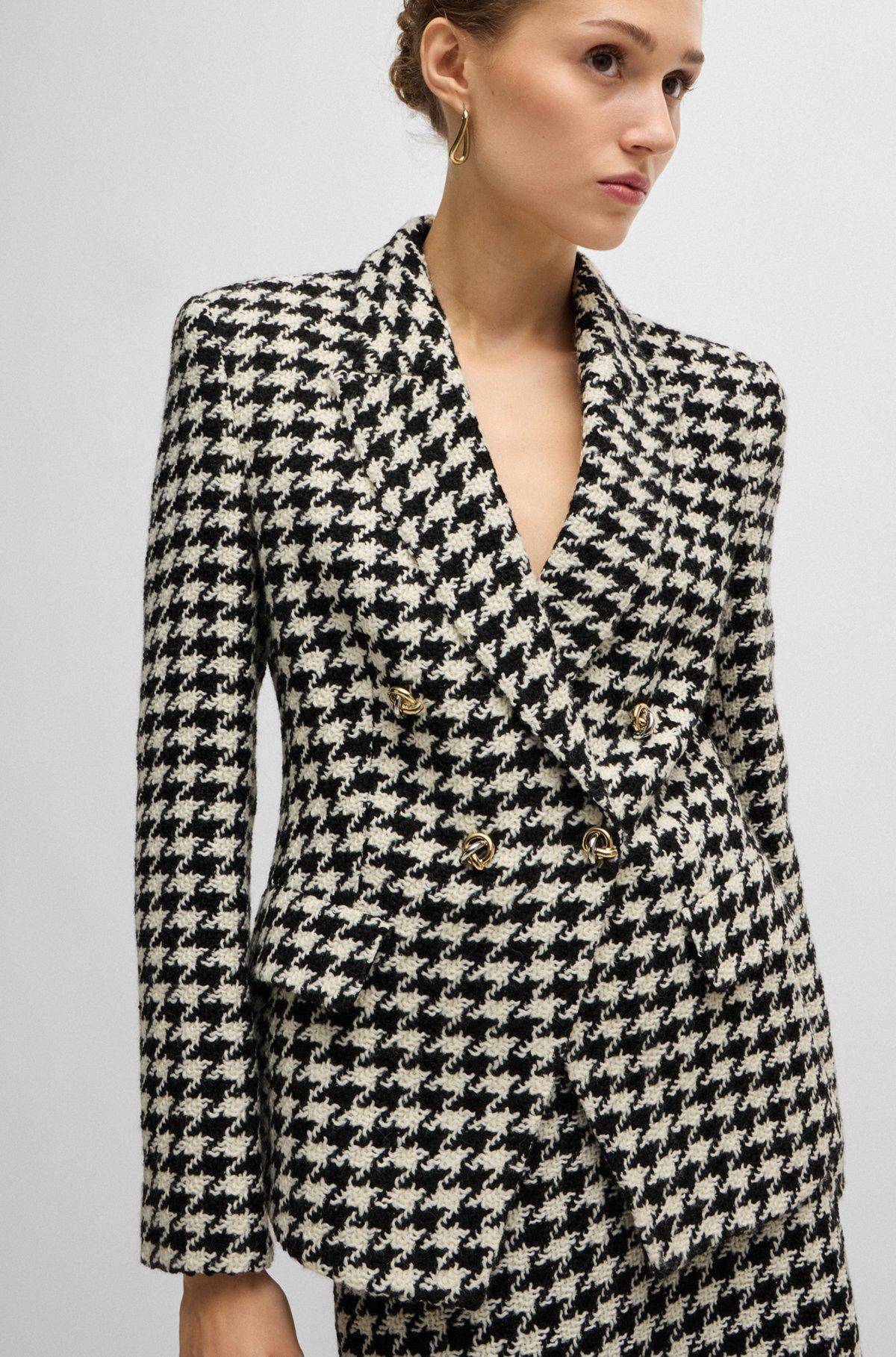 Slim-fit jacket in houndstooth fabric with metallic trims Product Image