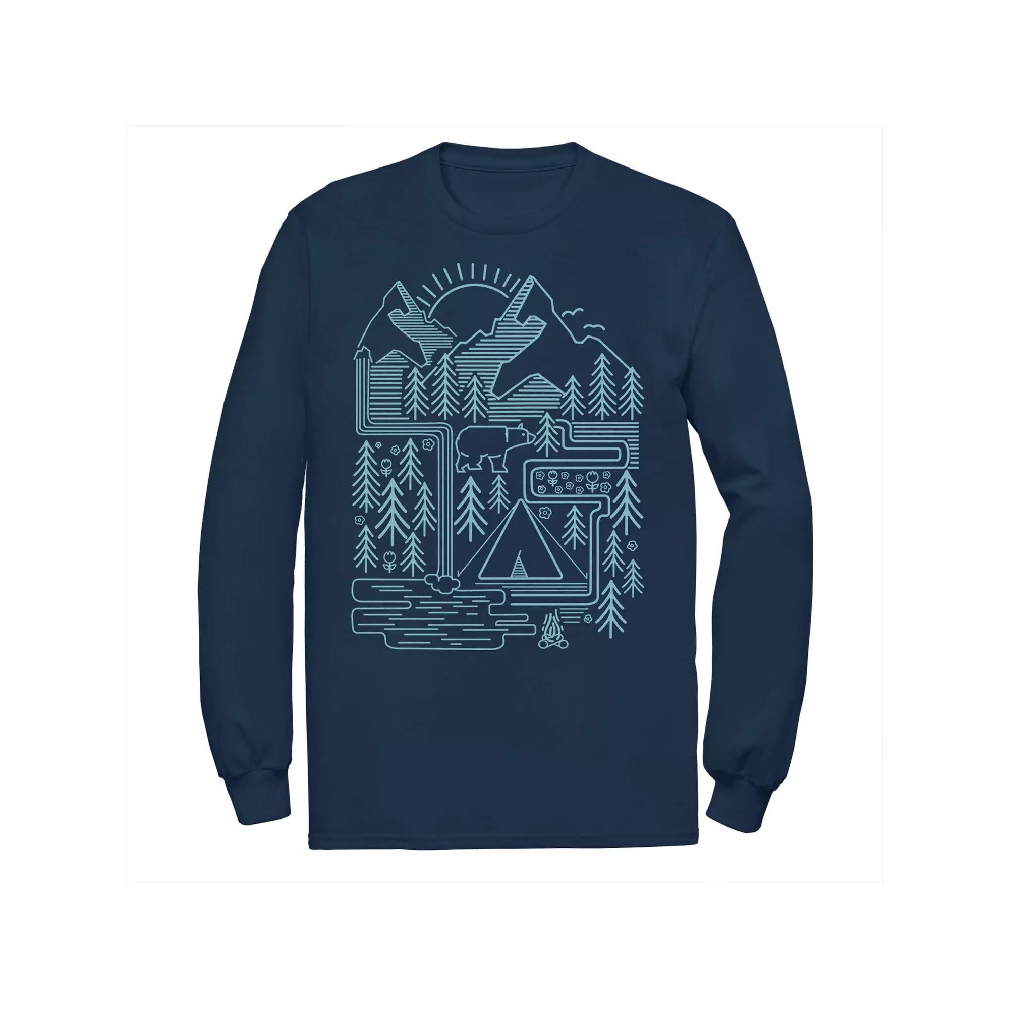 Men's Bear Scene Line Art Tee, Size: XXL, Blue Product Image