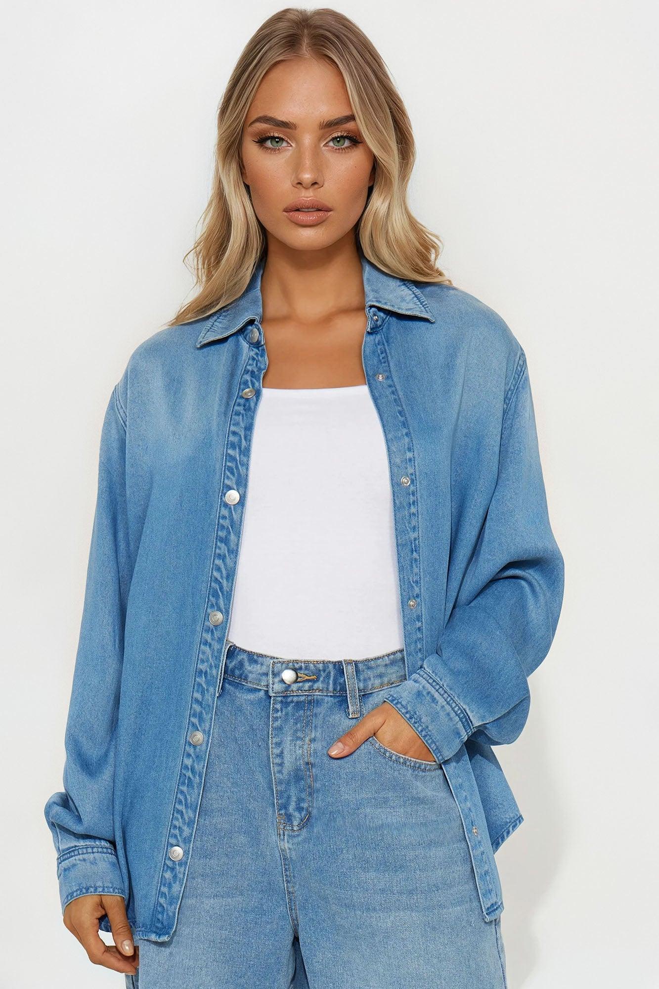 Sweet Southern Charm Oversized Denim Shirt - Light Wash Product Image