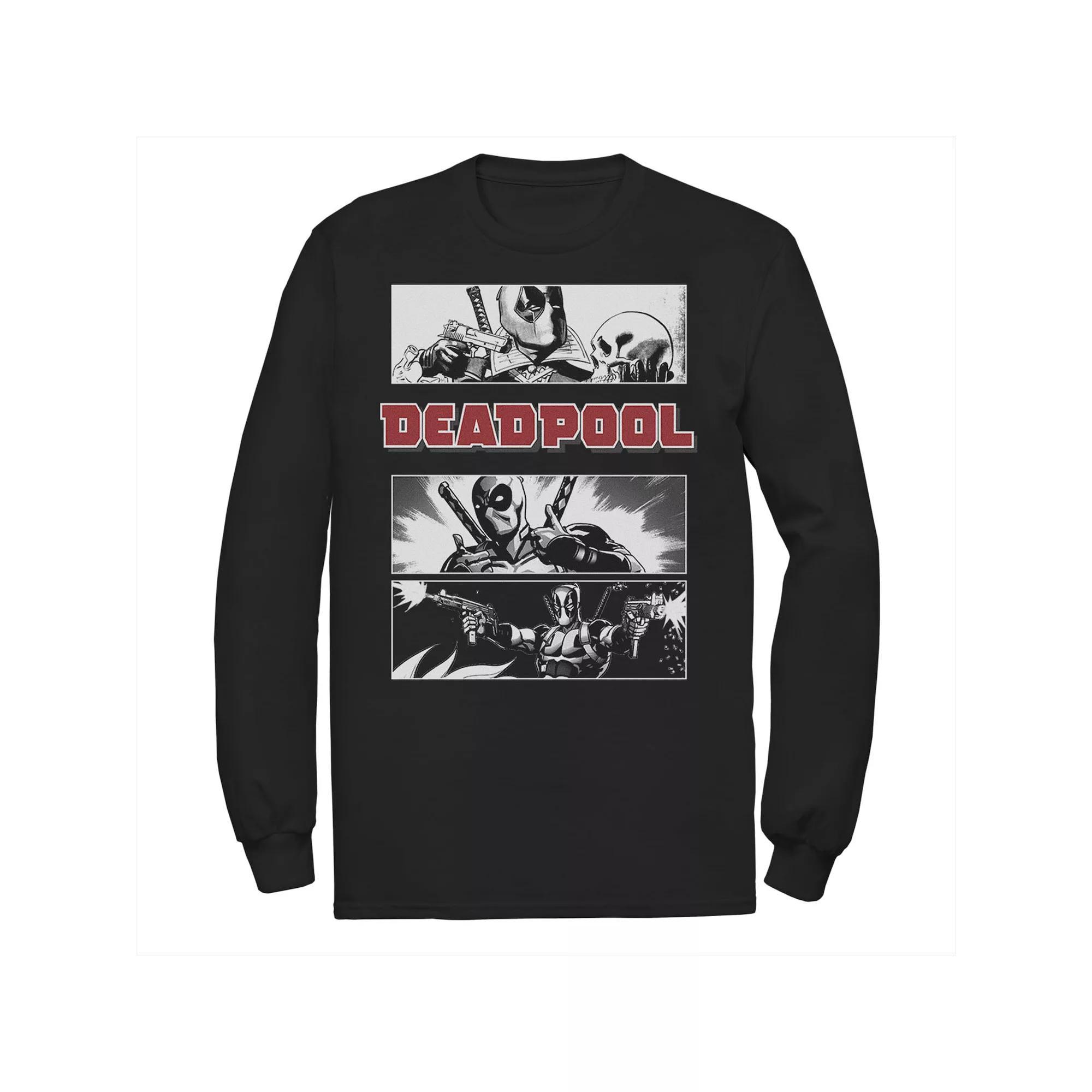 Men's Marvel Deadpool Title Logo Comic Panels Long Sleeve Graphic Tee, Size: Medium, Black Product Image