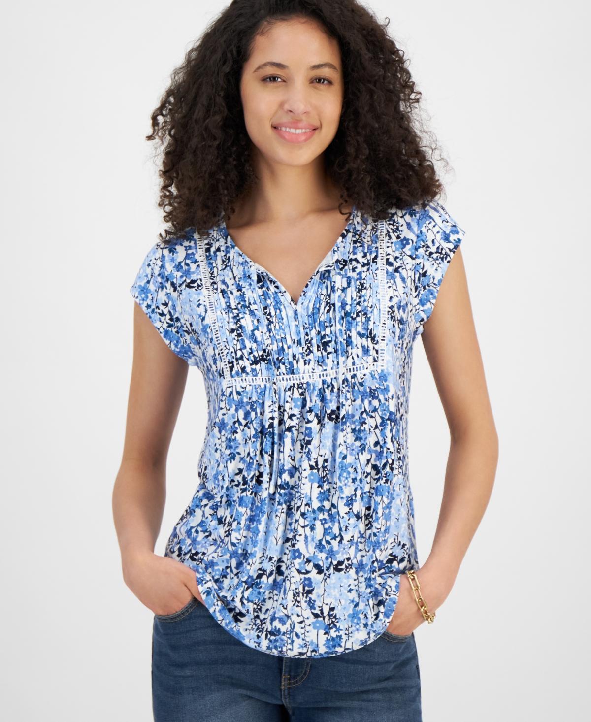 Tommy Hilfiger Garden Pintuck Ladder Top (Ivory Multi) Women's Clothing Product Image