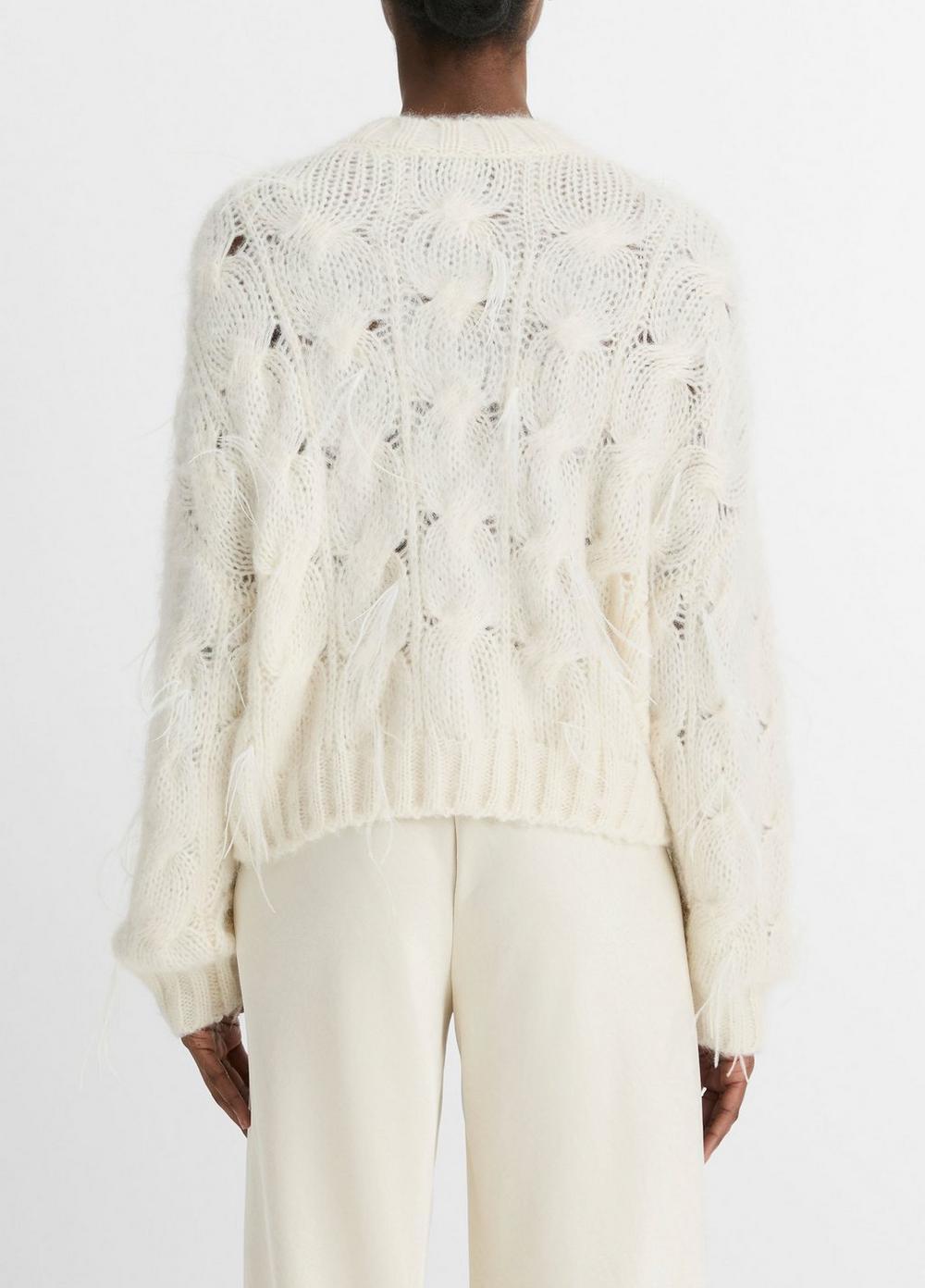 Womens Feather-Appliqud Italian Cable-Knit Sweater, Off White, Size S Vince Product Image