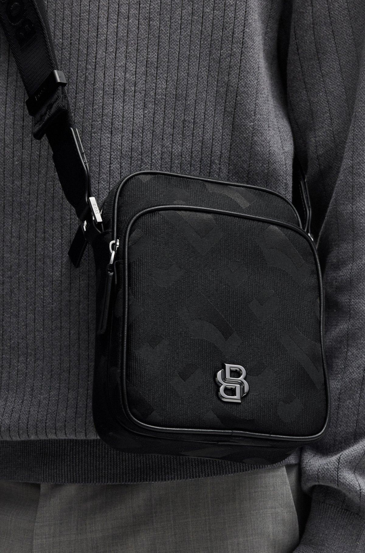 BOSS - Monogram-jacquard reporter bag with Double B trim - Black Product Image