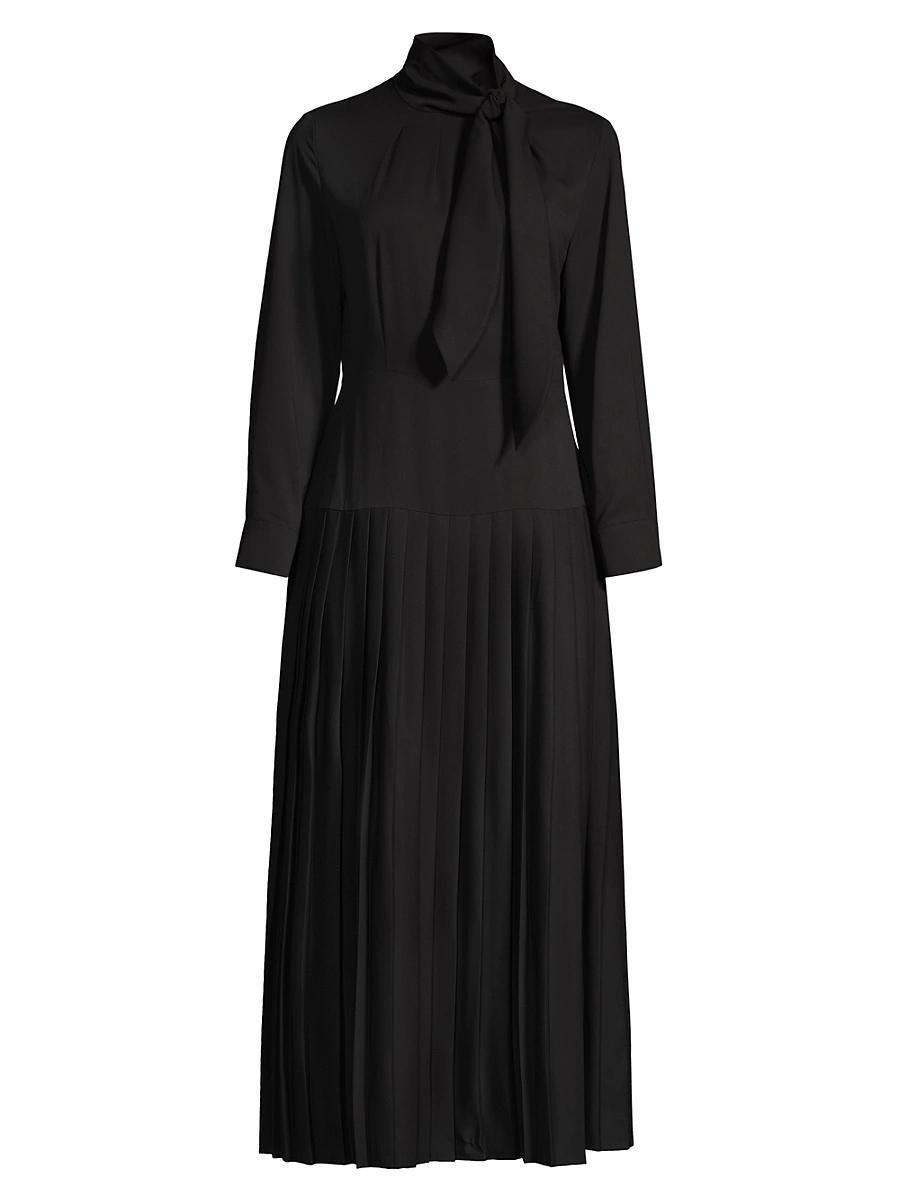 Misook Tie Neck Pleated A Line Maxi Dress Product Image