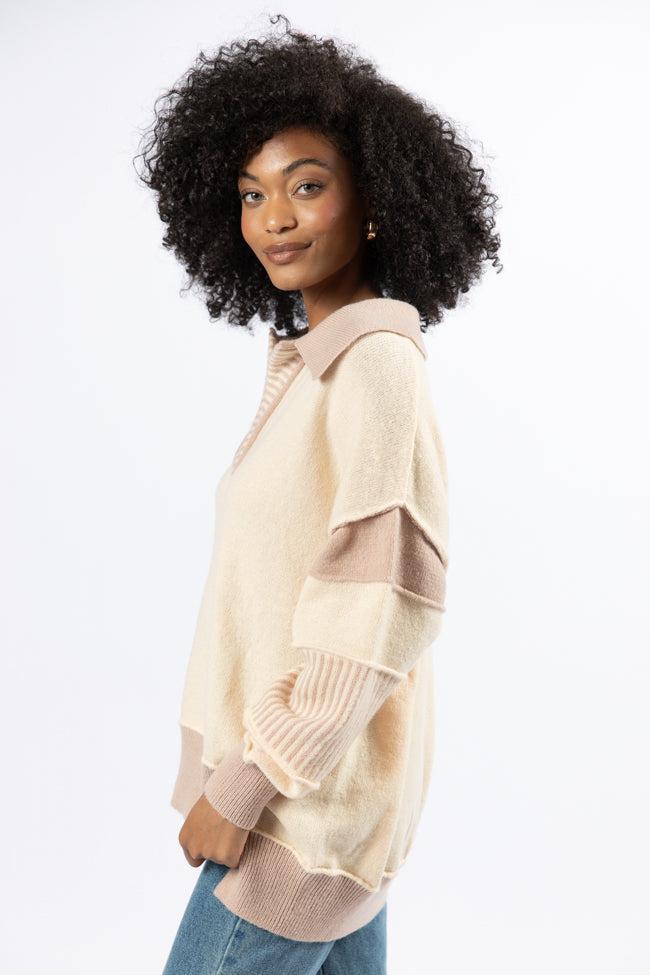 Think About It Cream and Mauve Collared Oversized Sweater SALE Product Image