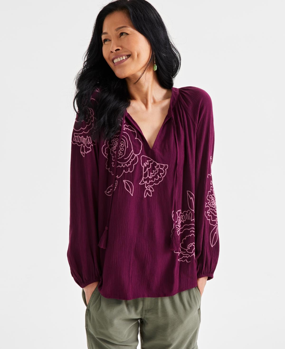Style & Co Womens Embroidered Popover Peasant Top, Created for Macys Product Image