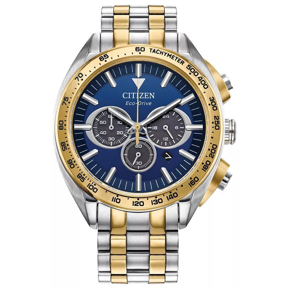 Citizen Mens Eco-Drive Carson Stainless Steel Bracelet Chronograph Watch Blue Two Tone Product Image