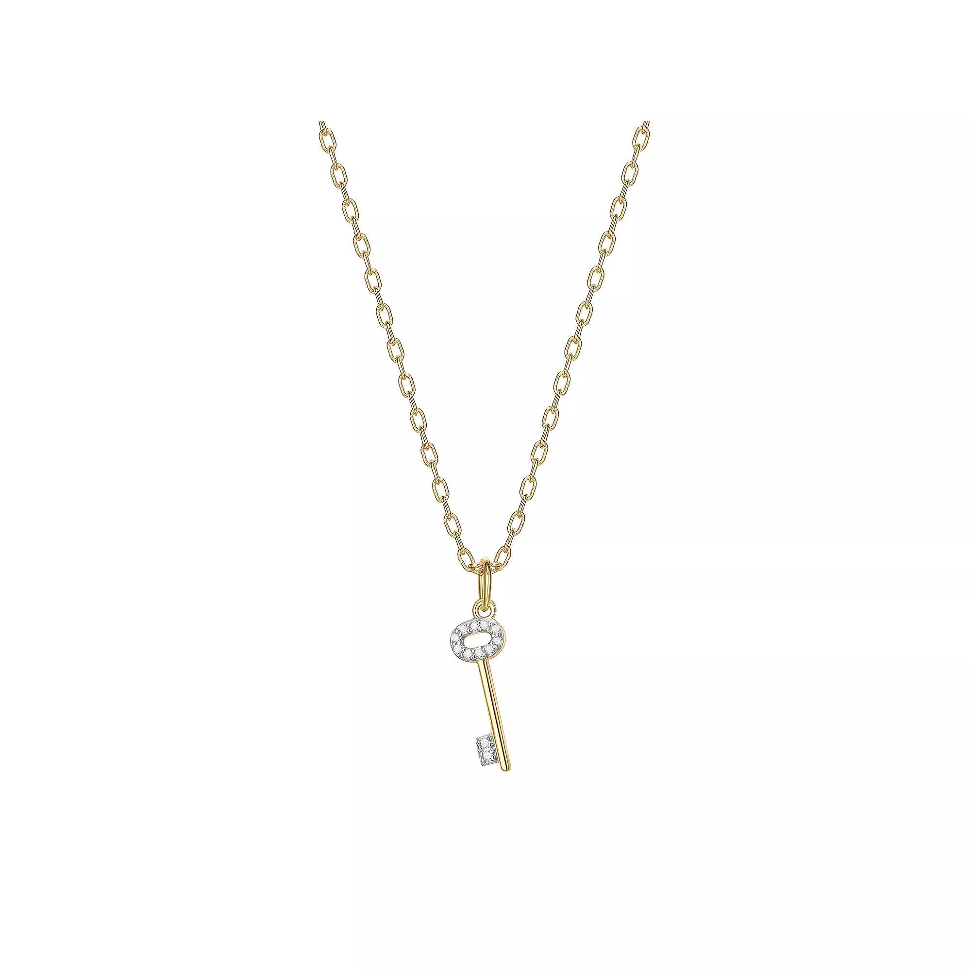 18K Gold Over Silver 1/10 Carat T.W. Diamond Key Necklace, Women's, Size: 18", Gold Tone Product Image