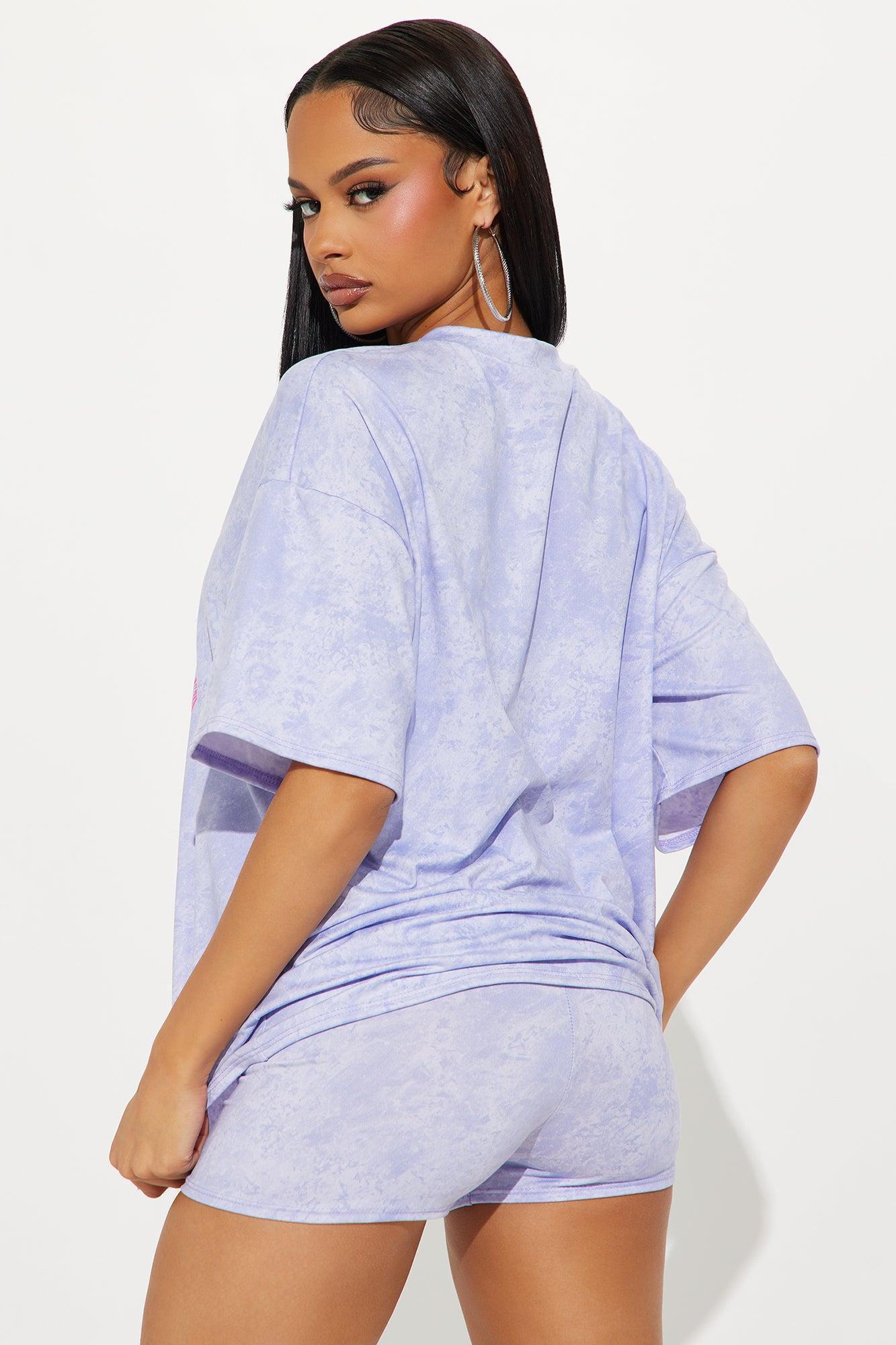 Beach Club Washed Oversize T-Shirt Biker Short Set - Lavender Female Product Image