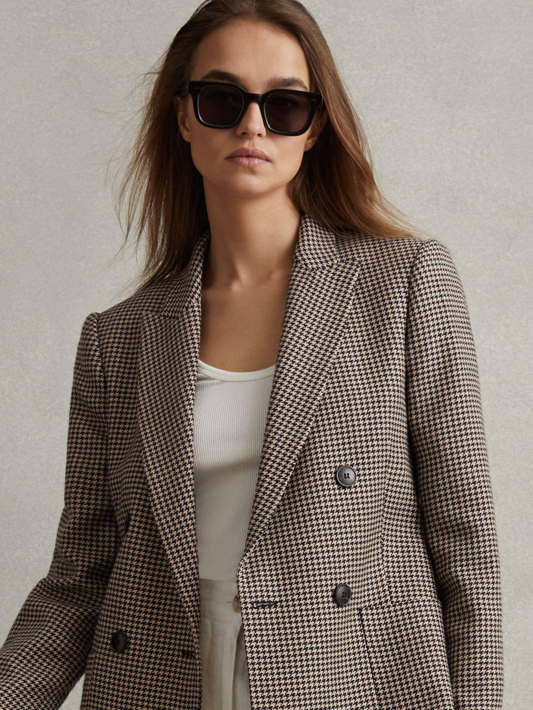 Ella Black/Camel Petite Wool Blend Double Breasted Dogtooth Blazer Product Image