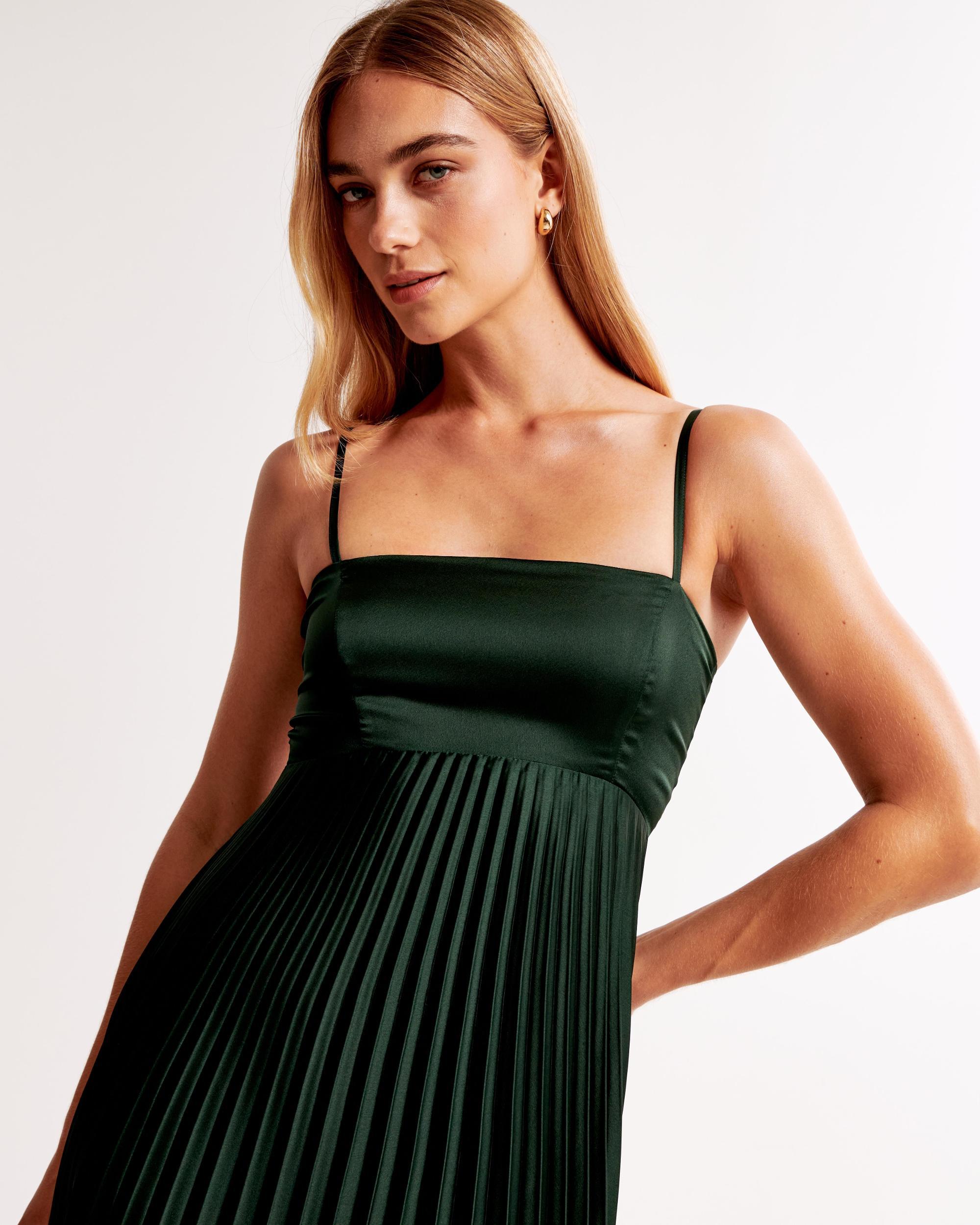 The A&F Giselle Clasp-Back Pleated Midi Dress Product Image