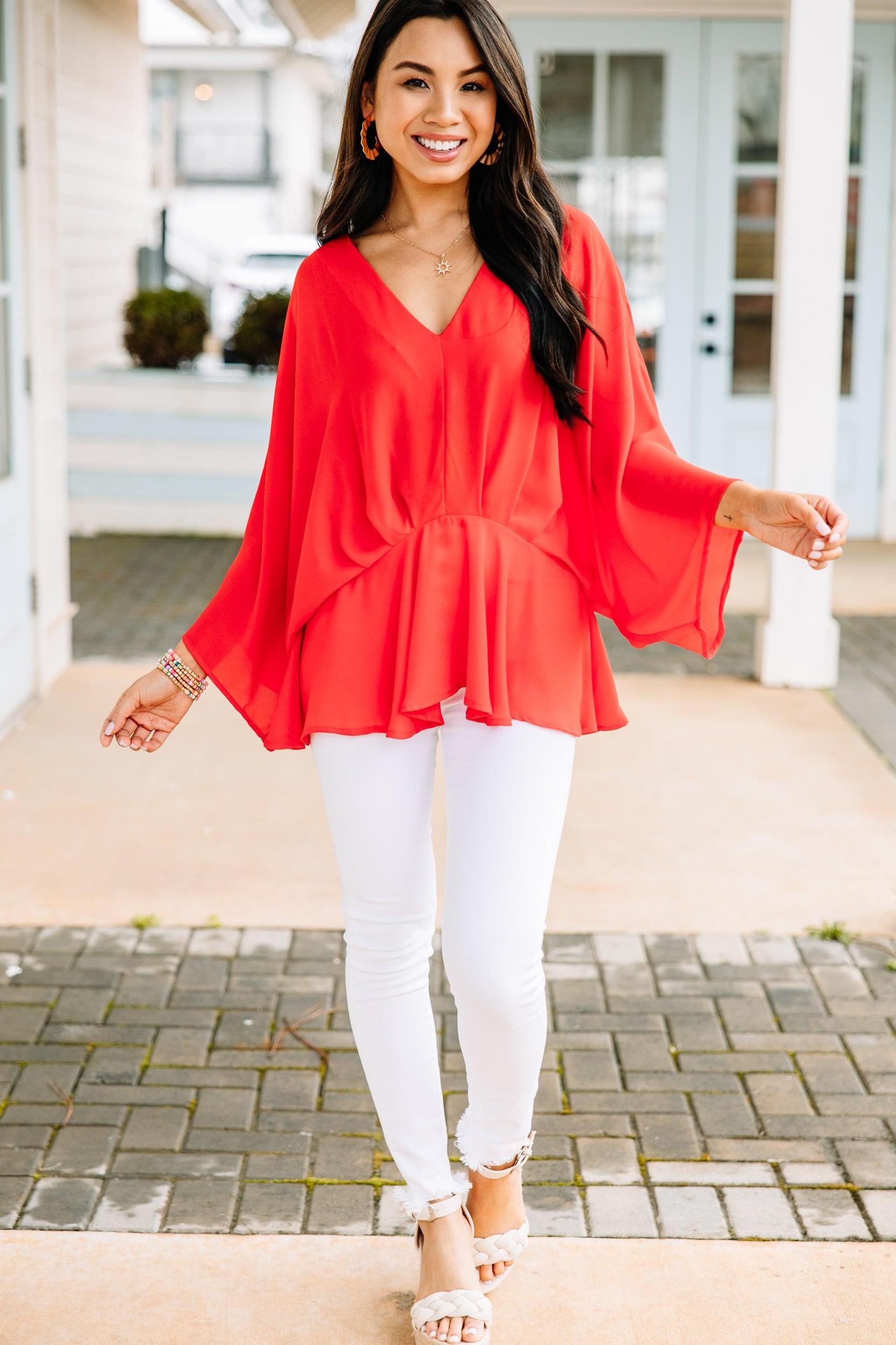Tell It All Red Kimono Sleeve Blouse Female Product Image