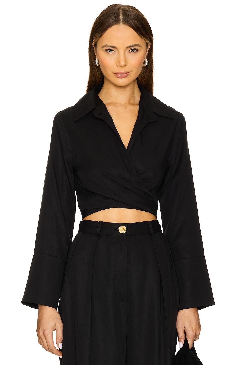 Collared Long Sleeve Wrap Top MATTHEW BRUCH Product Image
