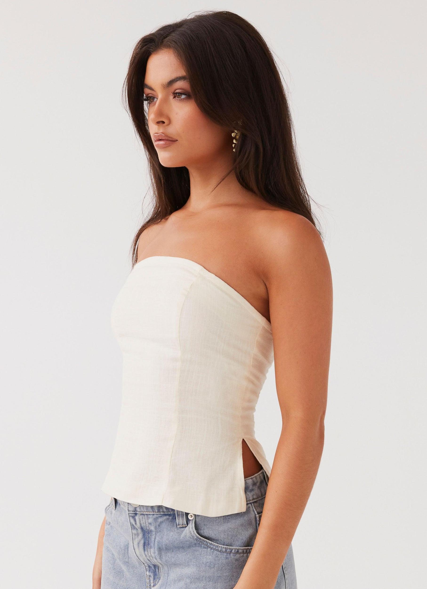 Stephanie Linen Tube Top - Ivory Cream Product Image
