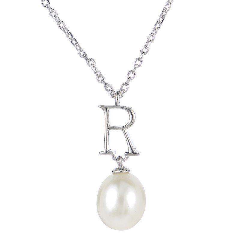 PearLustre by Imperial Sterling Silver Freshwater Cultured Pearl Initial Pendant Necklace, Womens Product Image