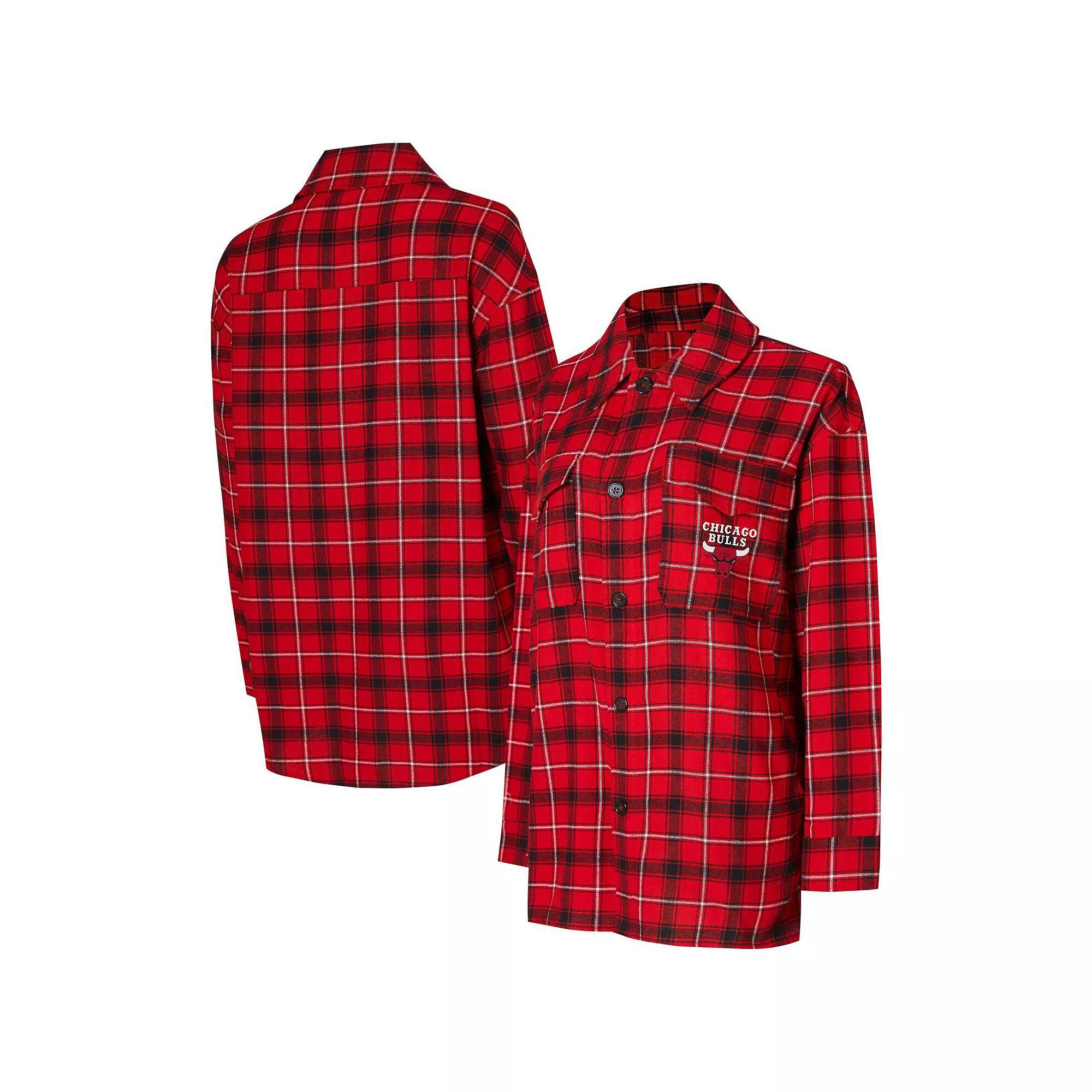 Womens College Concepts /Black Chicago Bulls Boyfriend Button-Up Nightshirt Product Image