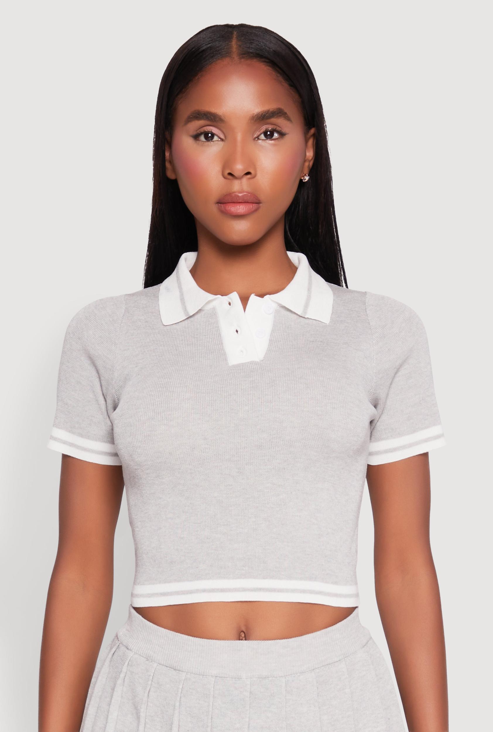 Womens Daisy Varsity Stripe Cropped Polo Shirt Product Image