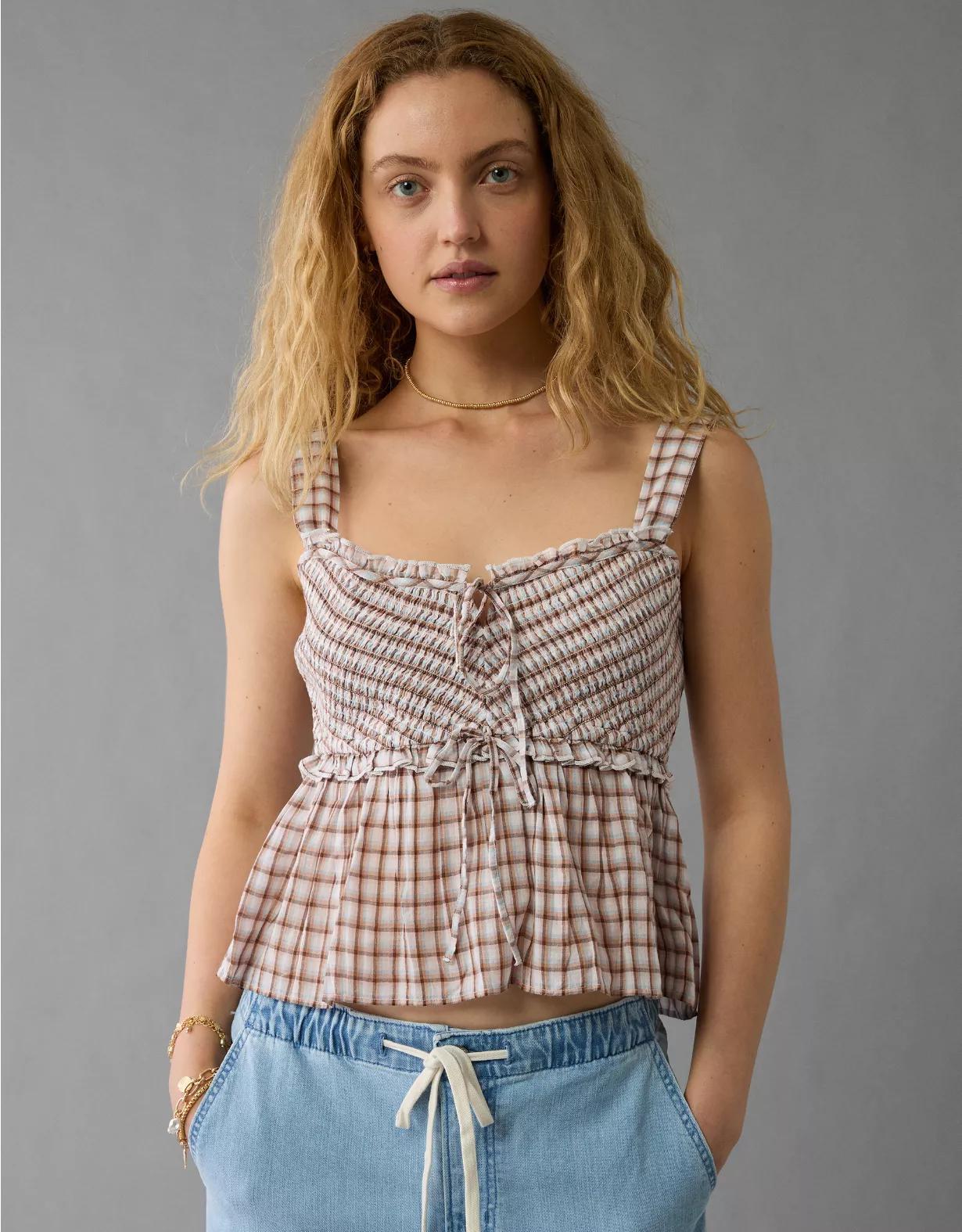 AE Smocked Babydoll Shirt Product Image
