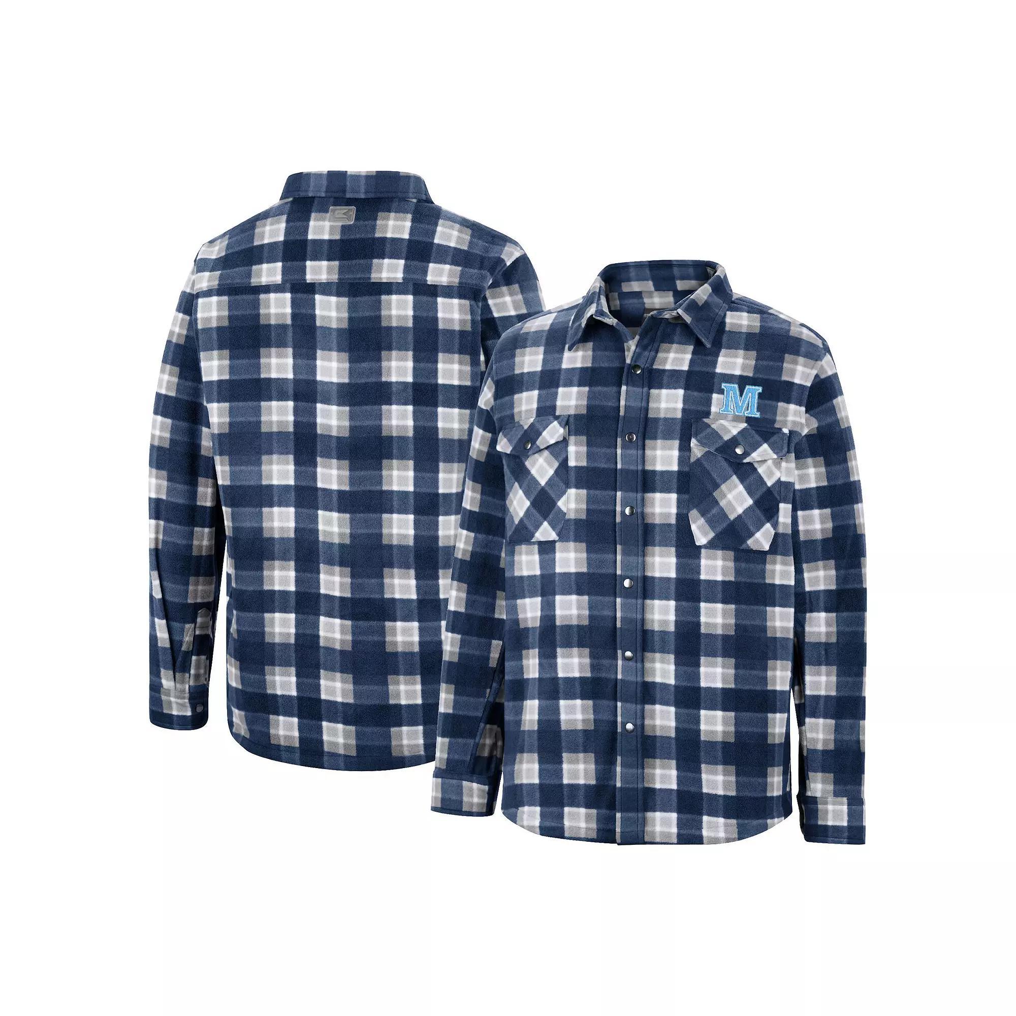 Men's Colosseum Navy/White Maine Black Bears Ellis Plaid Full-Snap Shirt Jacket, Size: 2XL, Mne Blue Product Image