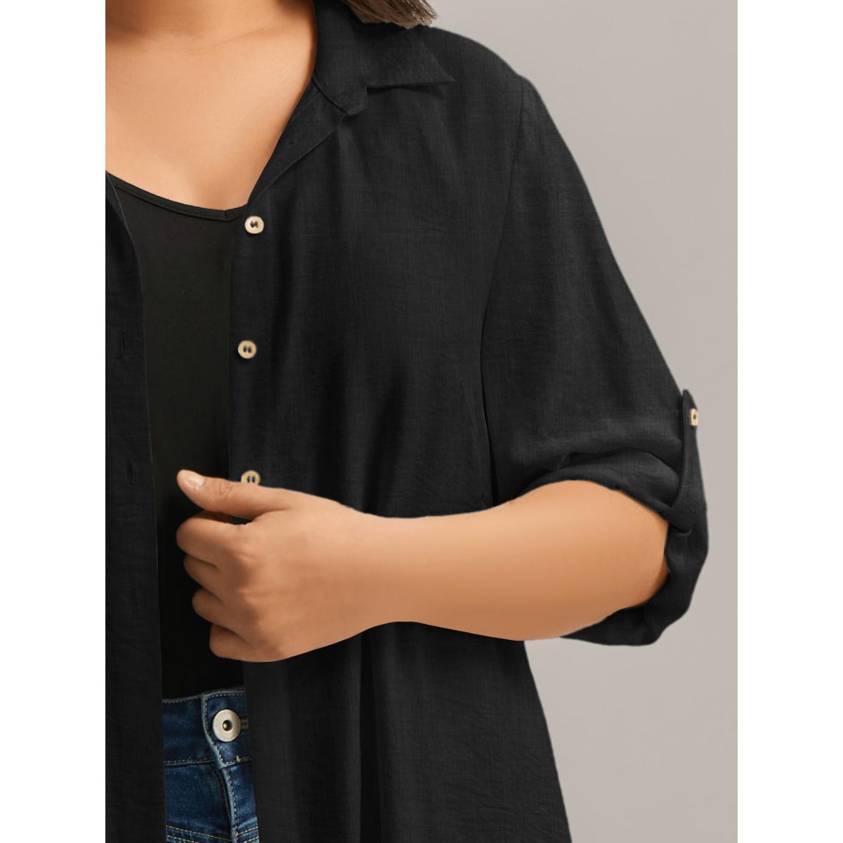 Plus Size Black Front-Open Long Basic Blouse Women Long Sleeve Shirt collar Vacation Blouses BloomChic 30/6X Product Image