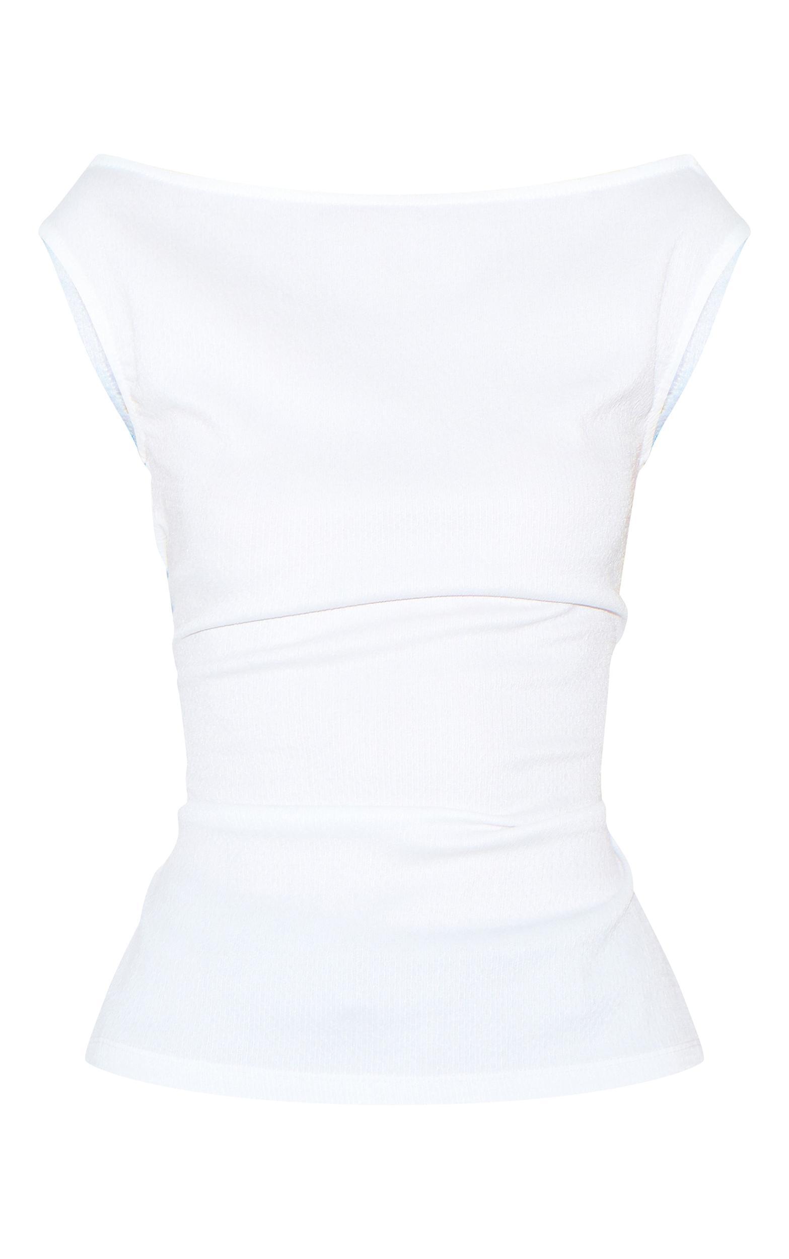 Cream Textured Rib Bardot Long Top Product Image
