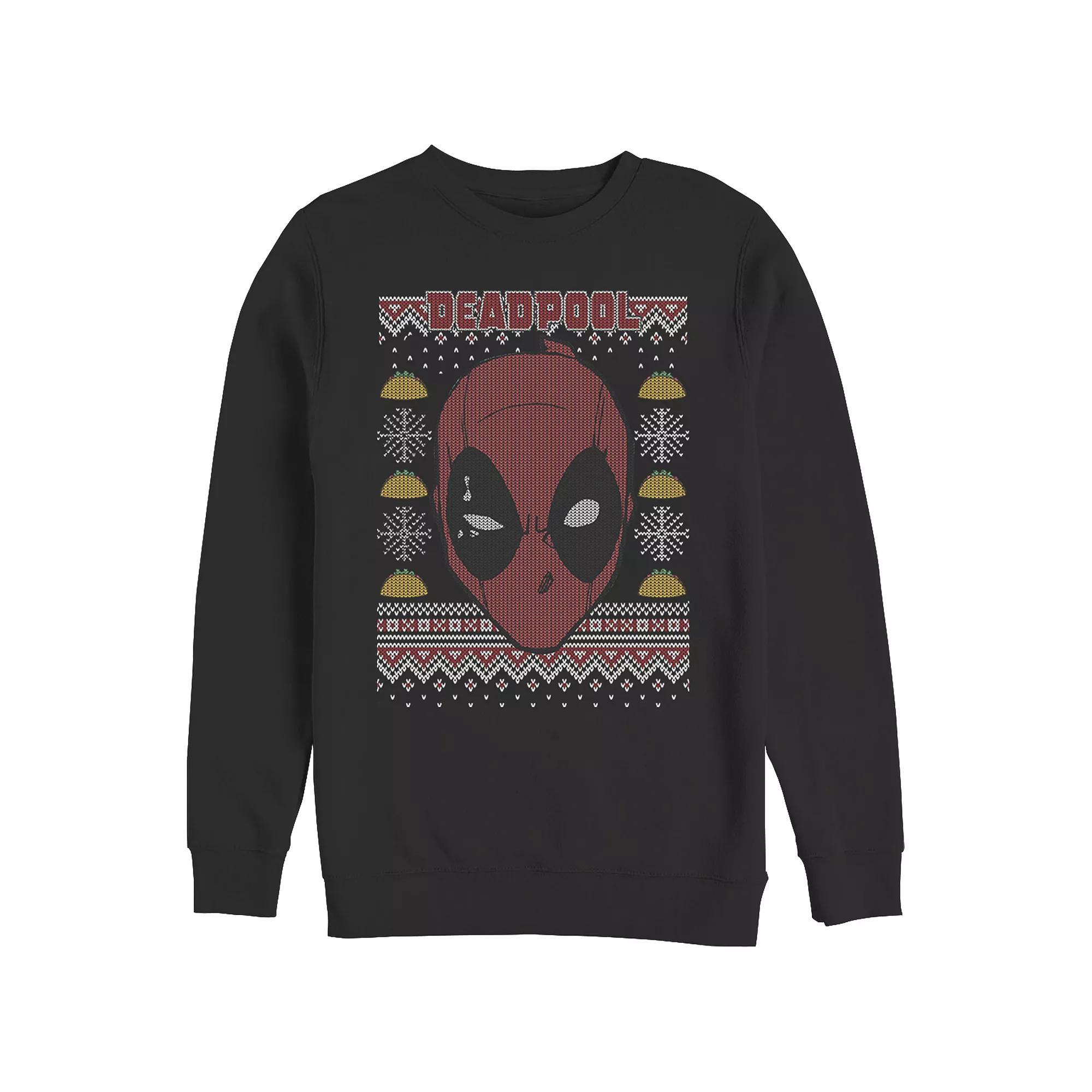 Big & Tall Marvel Deadpool Christmas Sweater Print Graphic Fleece, Men's, Size: 3XB, Black Product Image