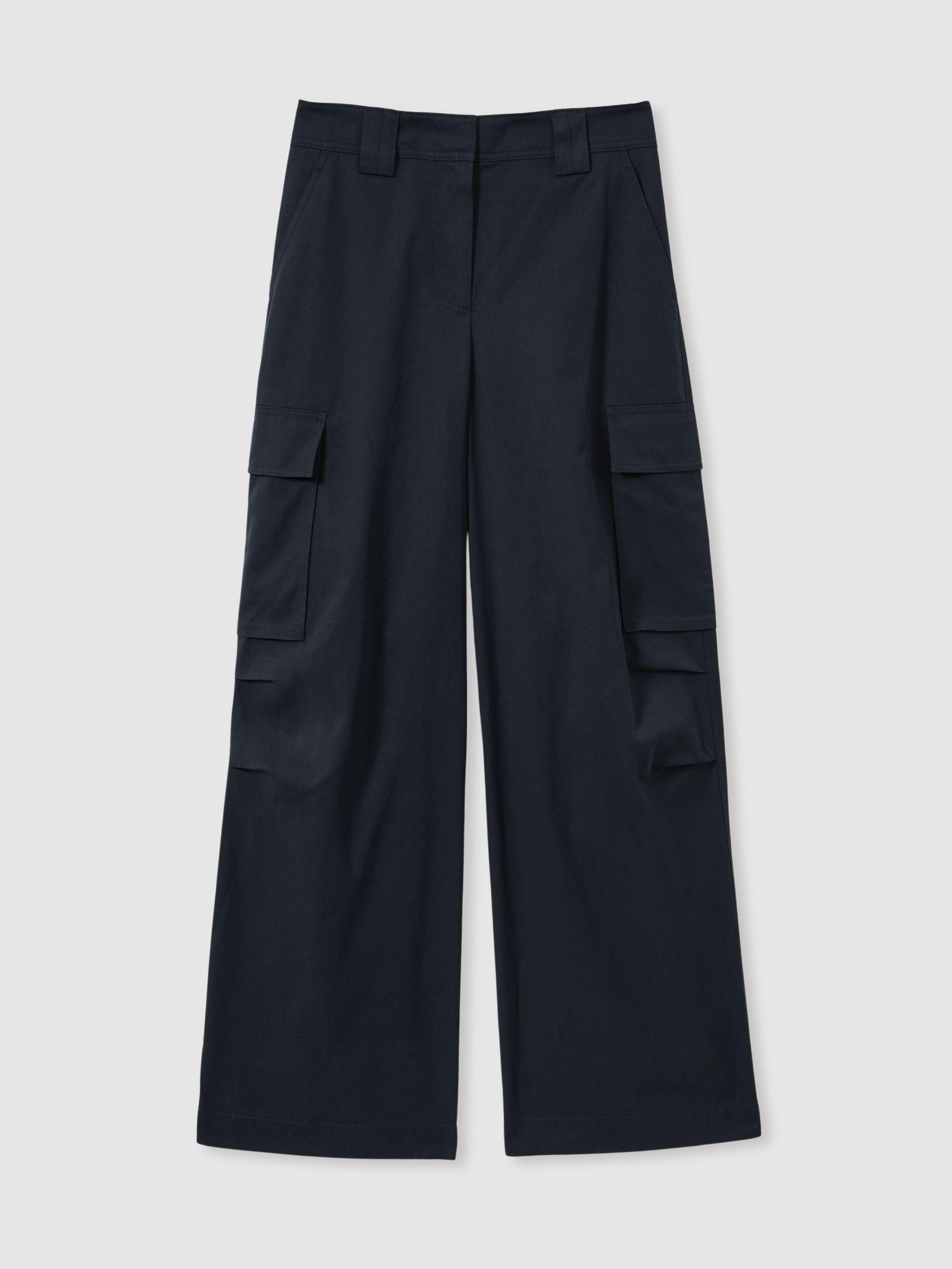 Cotton-Tencel Wide-Leg Combat Trousers in Navy Product Image