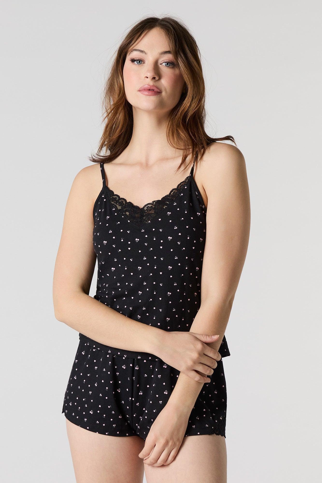 Lace Trim Tank & Short 2 Piece Pajama Set Female Product Image
