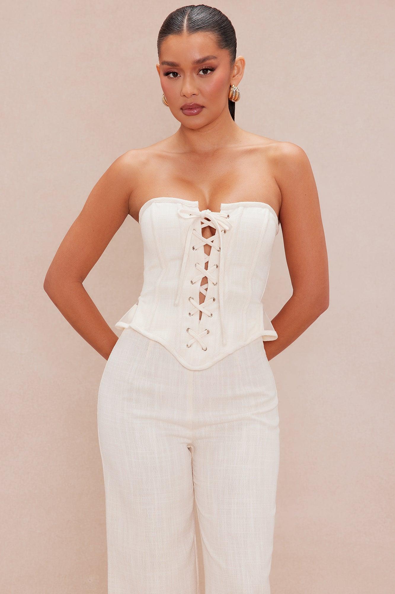 Laura Linen Wide Leg Pant Set - Cream Product Image