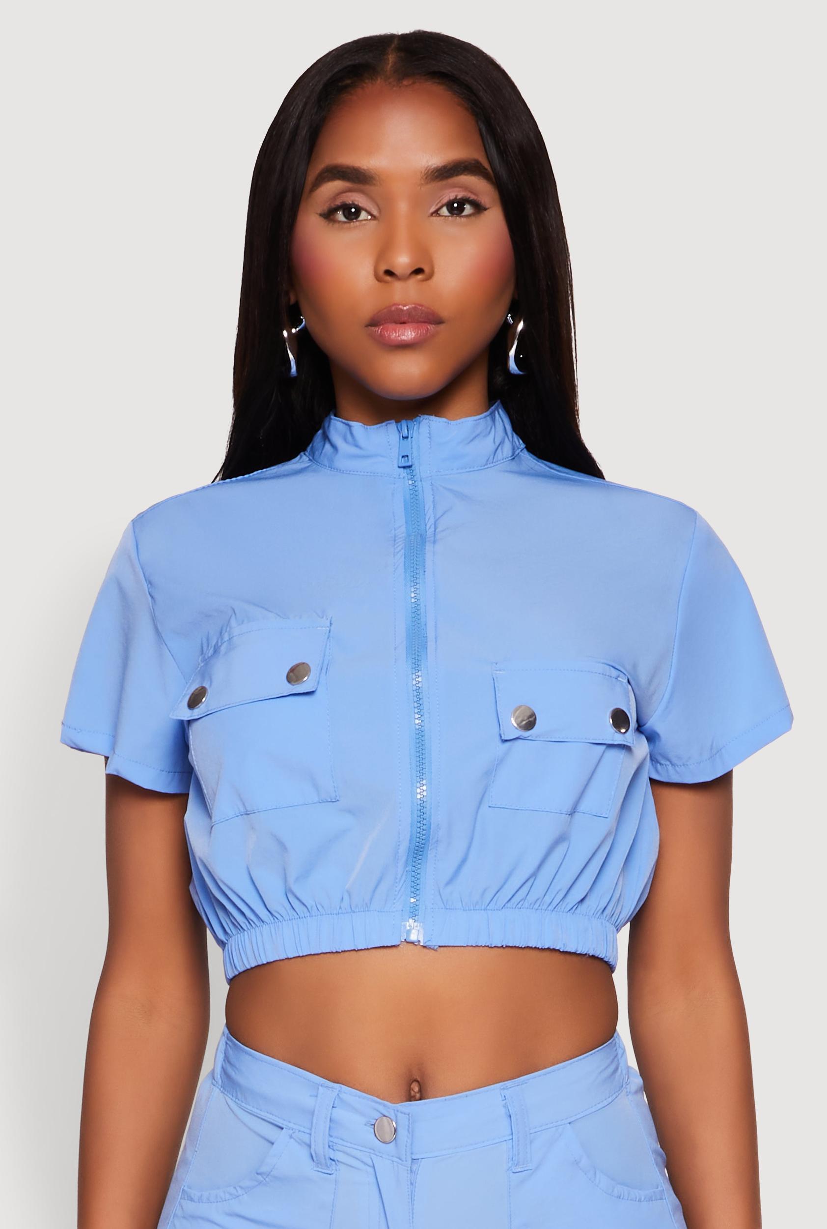 Womens Mock Neck Cargo Pocket Crop Top Product Image