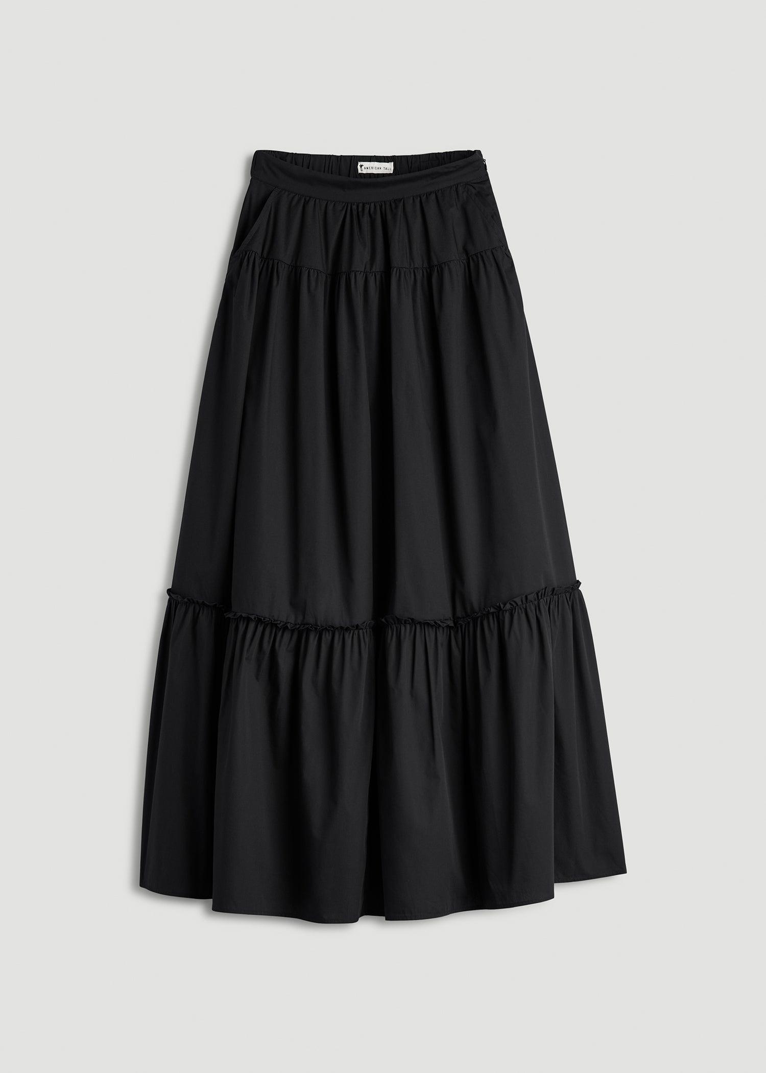 Tiered Cotton Maxi Skirt for Tall Women in Black Product Image