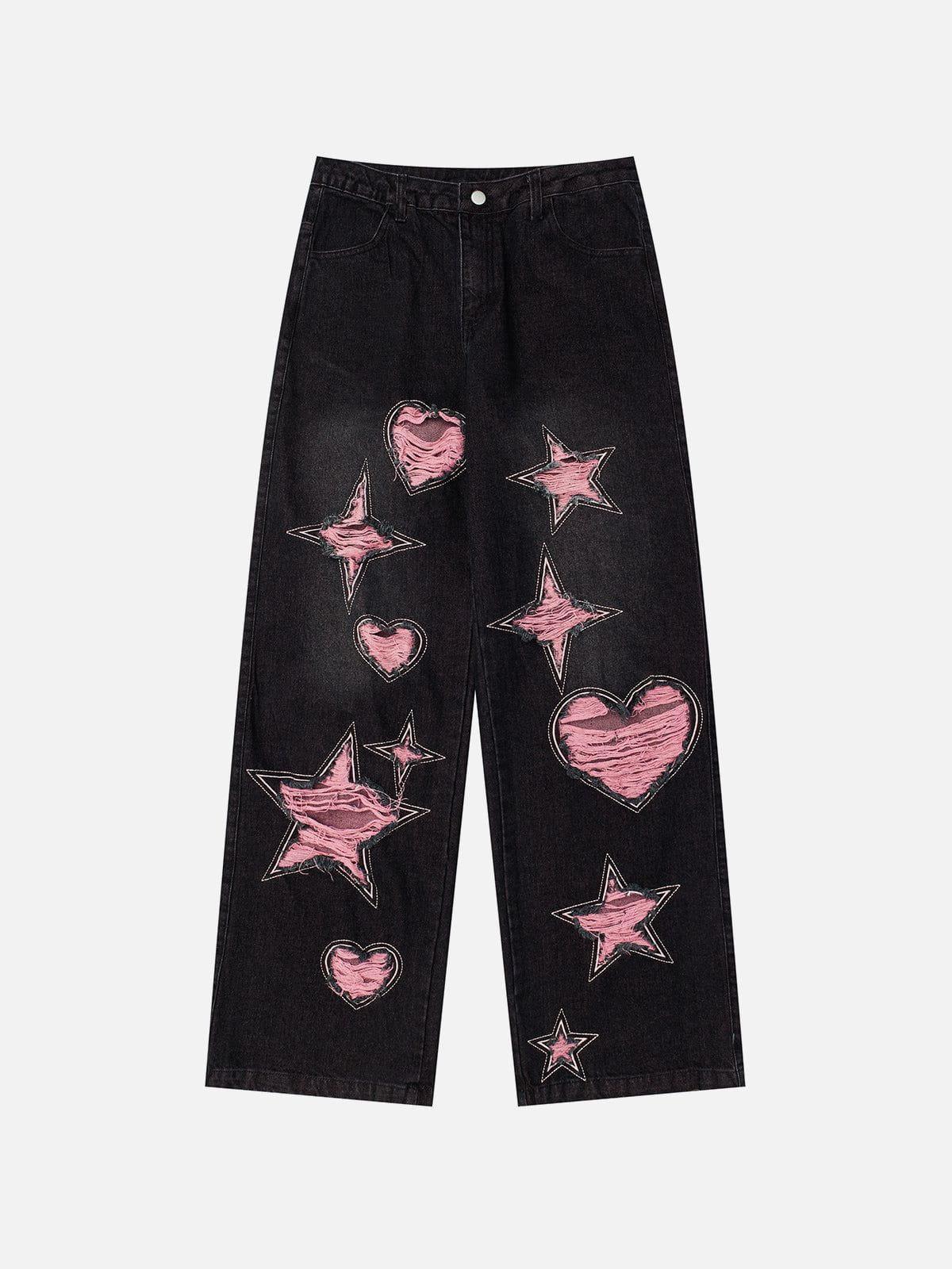 Aelfric Eden Star Heart Distressed Loose Jeans Product Image