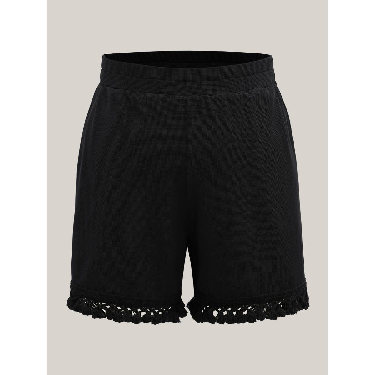 Plus Size Textured Tassel Detail Everyday Shorts Women Black Resort Tassels Loose Vacation Shorts BloomChic 28/5X Product Image