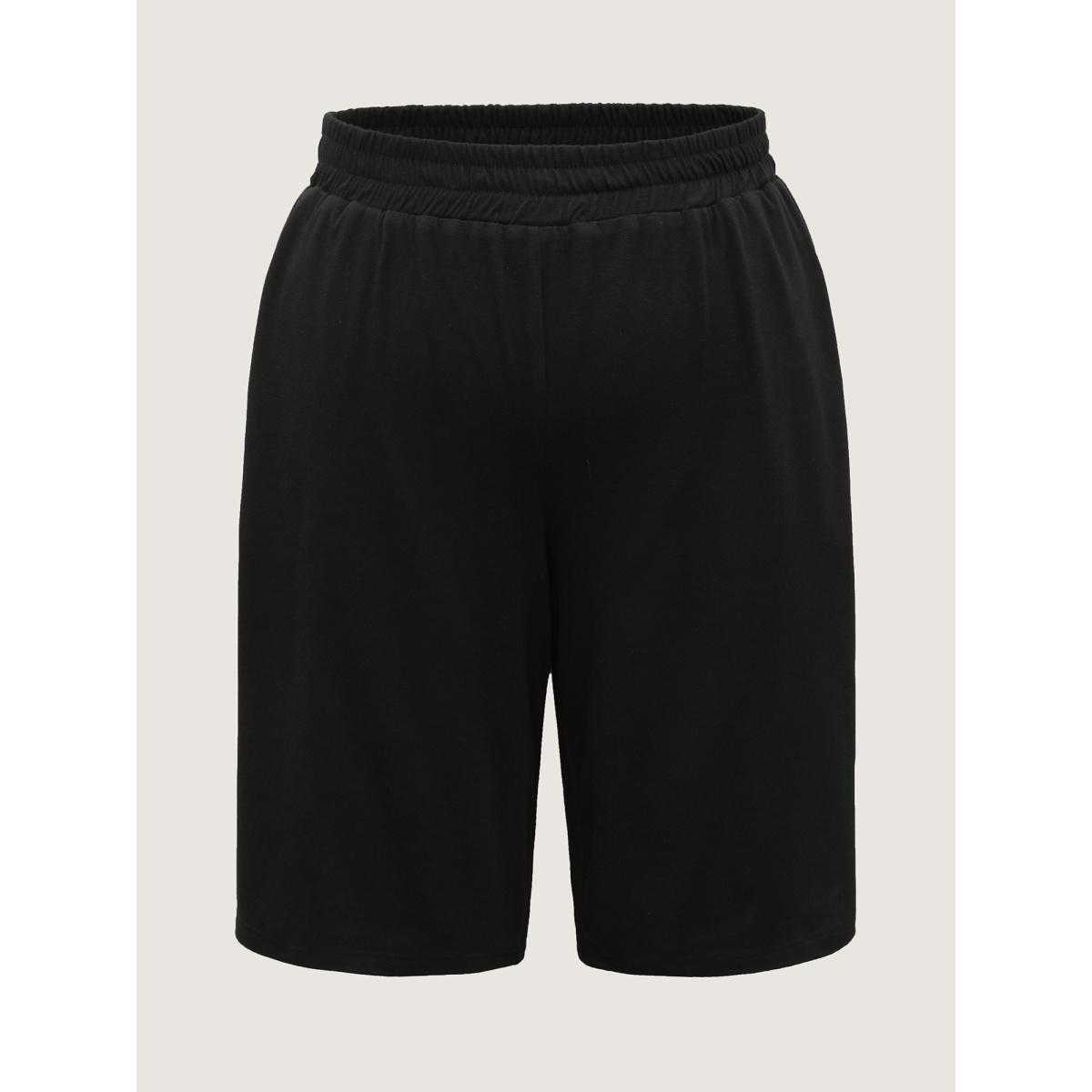 Plus Size Stretchy Slit Straight-Leg Shorts Women Black Casual Slit Straight Leg Everyday-Casual Shorts BloomChic 14-16/1X Product Image