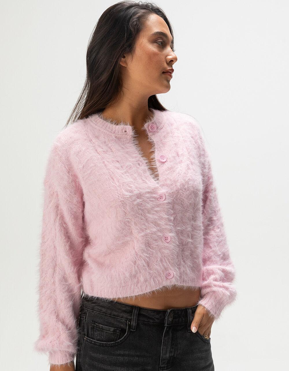 RSQ Womens Cable Fuzzy Cardigan - PINK Product Image