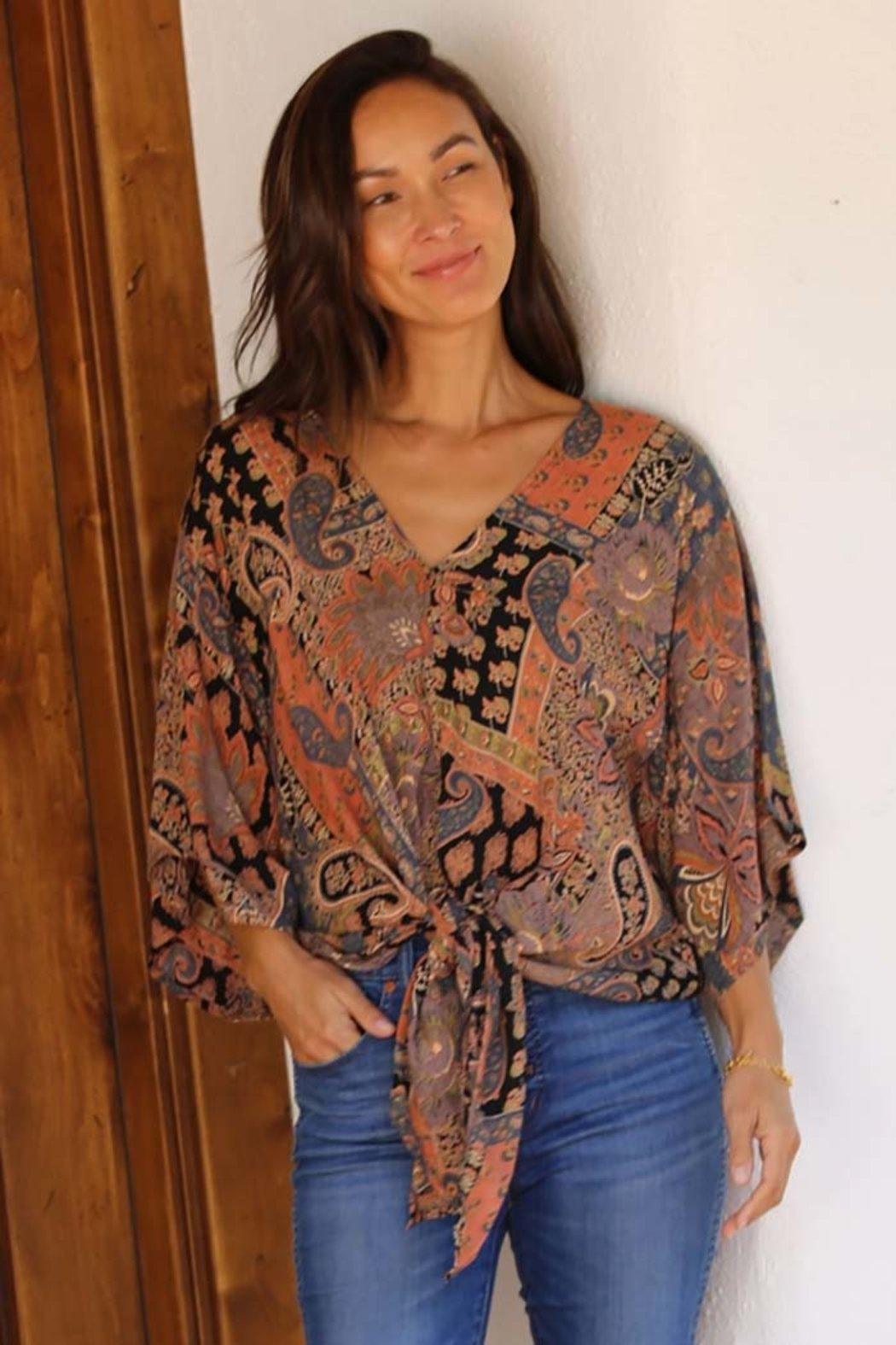 Kimono Sleeve Tie Waist Blouse Product Image