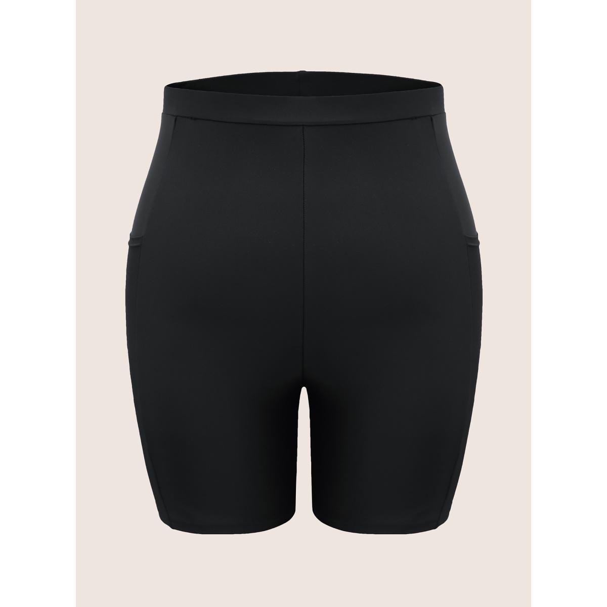 Plus Size Plain Mesh Patchwork Patched Pocket Swim Bottoms Women's Swimwear Black Beach See through High stretch Skinny High Rise Slanted pocket Curve Swim Bottoms BloomChic 14-16/1X Product Image