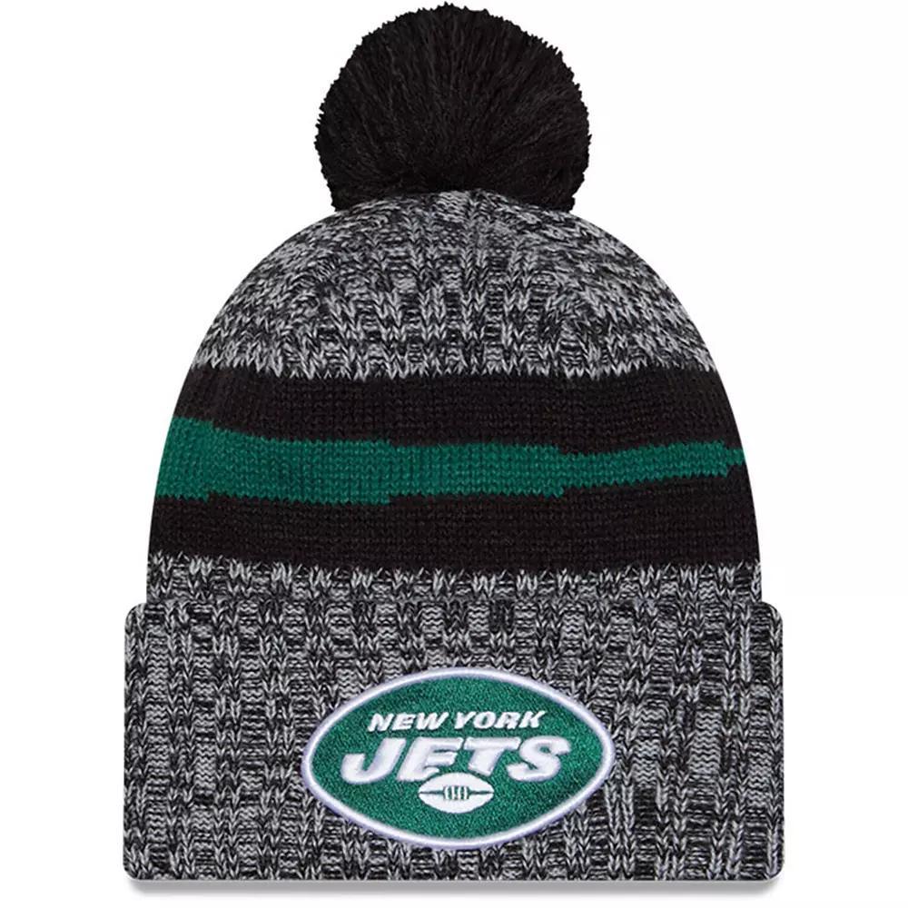 Men's New Era  Black New York Jets 2023 Sideline Cuffed Knit Hat With Pom Product Image