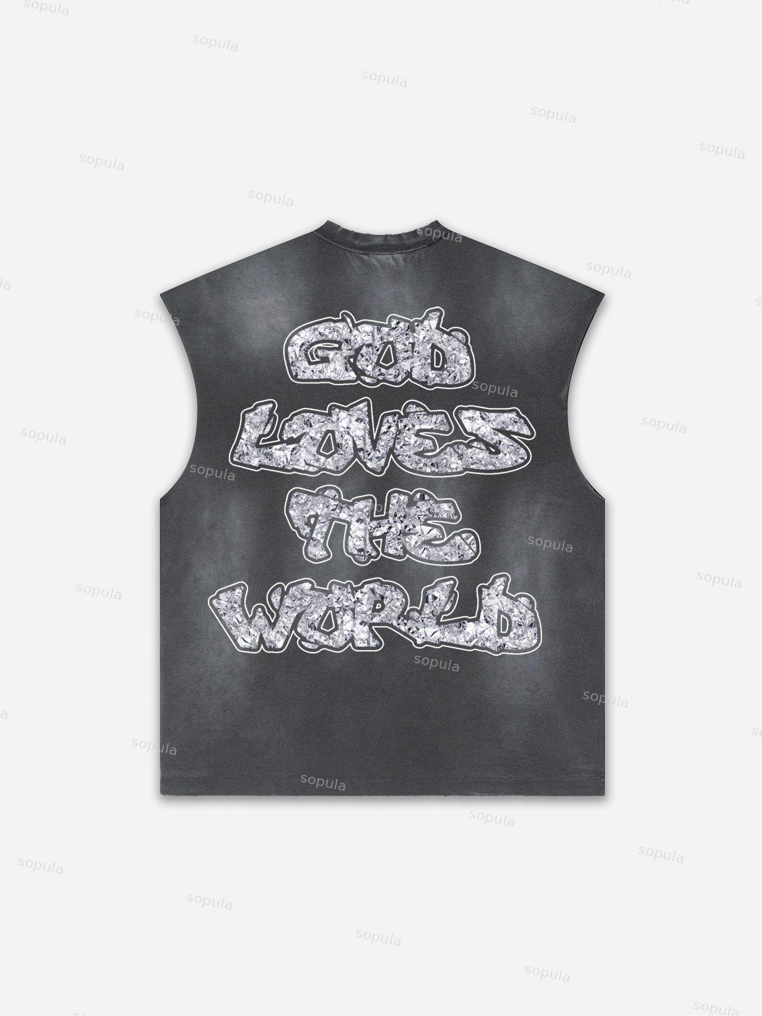 God Loves The World Saints Jesus Vintage Graphic Distressed Tank Top Product Image