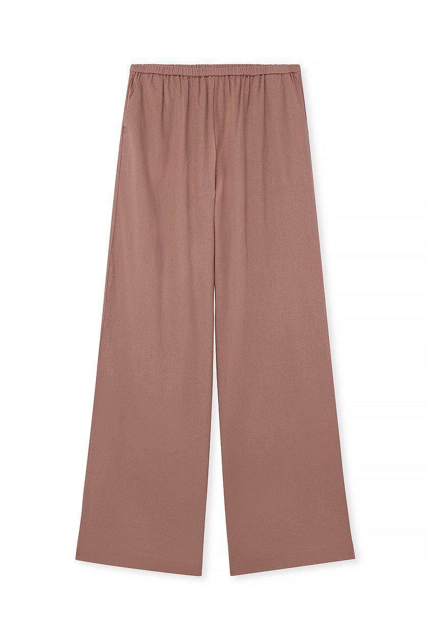 Elastic Mid Waist Linen Blend Pants Product Image