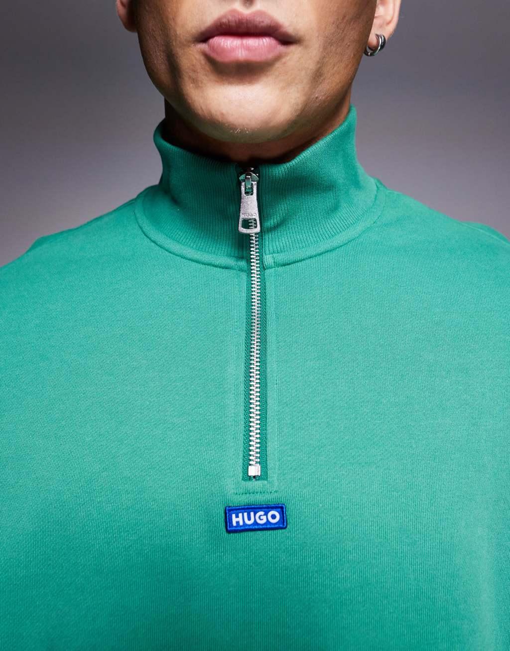 HUGO Blue neeler half zip sweatshirt in green Product Image