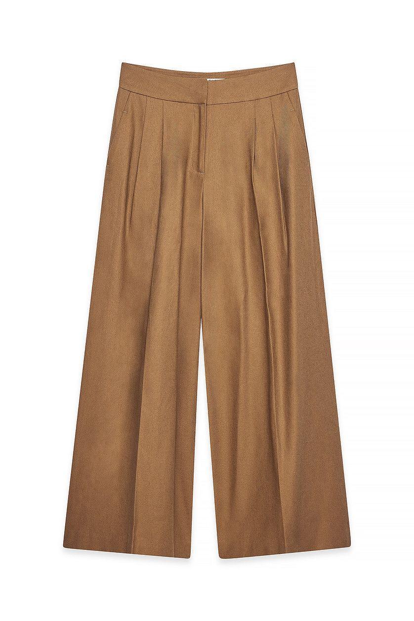 Linen Blend Wide Mid Waist Pants Product Image