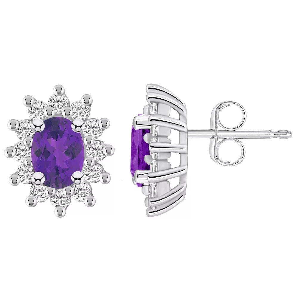 Alyson Layne 14k Gold Oval Amethyst 3/4 Carat T.W. Diamond Halo Stud Earrings, Women's Product Image