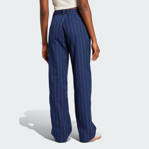 adidas Pinstripe Twill Loose Pants Off White 2 Womens Product Image