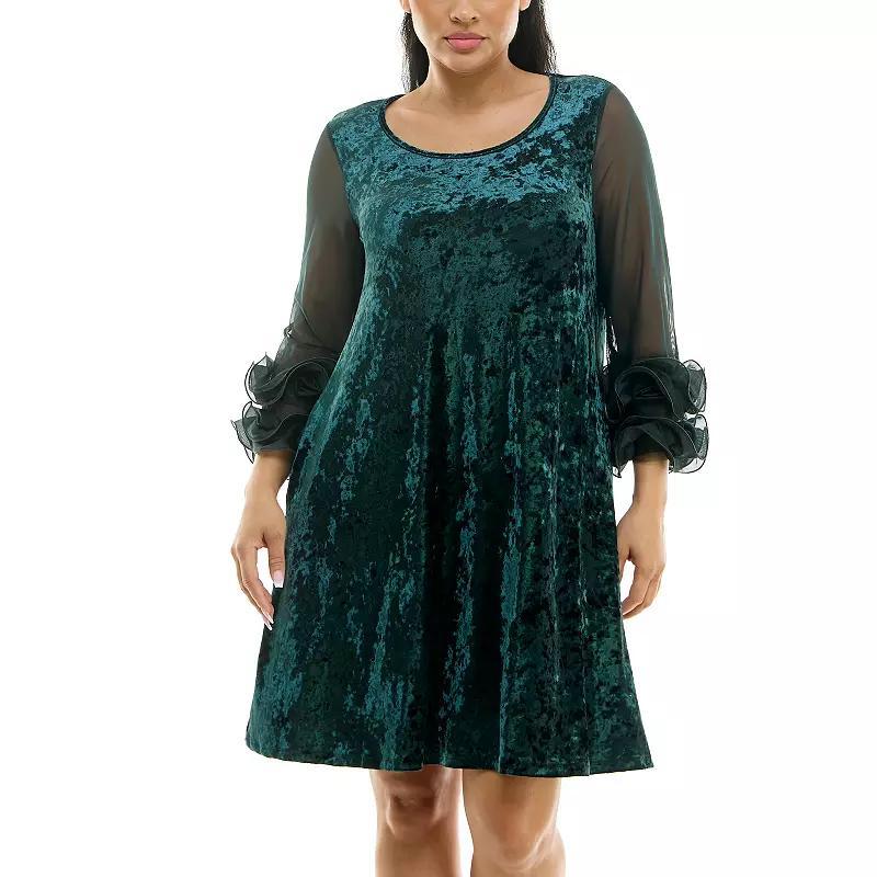 Women's Nina Leonard Crushed Velvet Trapeze Dress, Size: Small, Rich Green Product Image