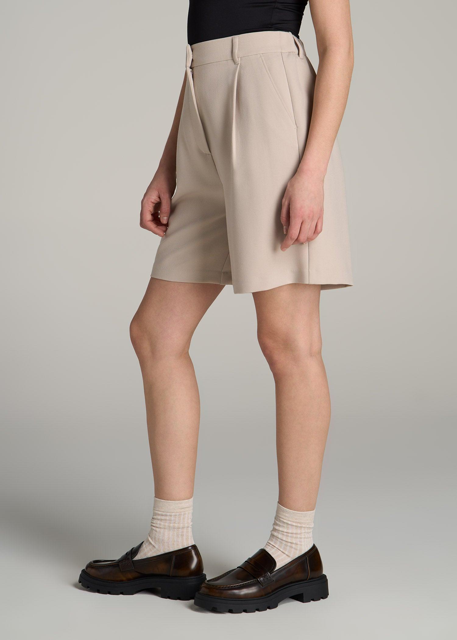 Pleated Tailored Shorts for Tall Women in Light Taupe Product Image