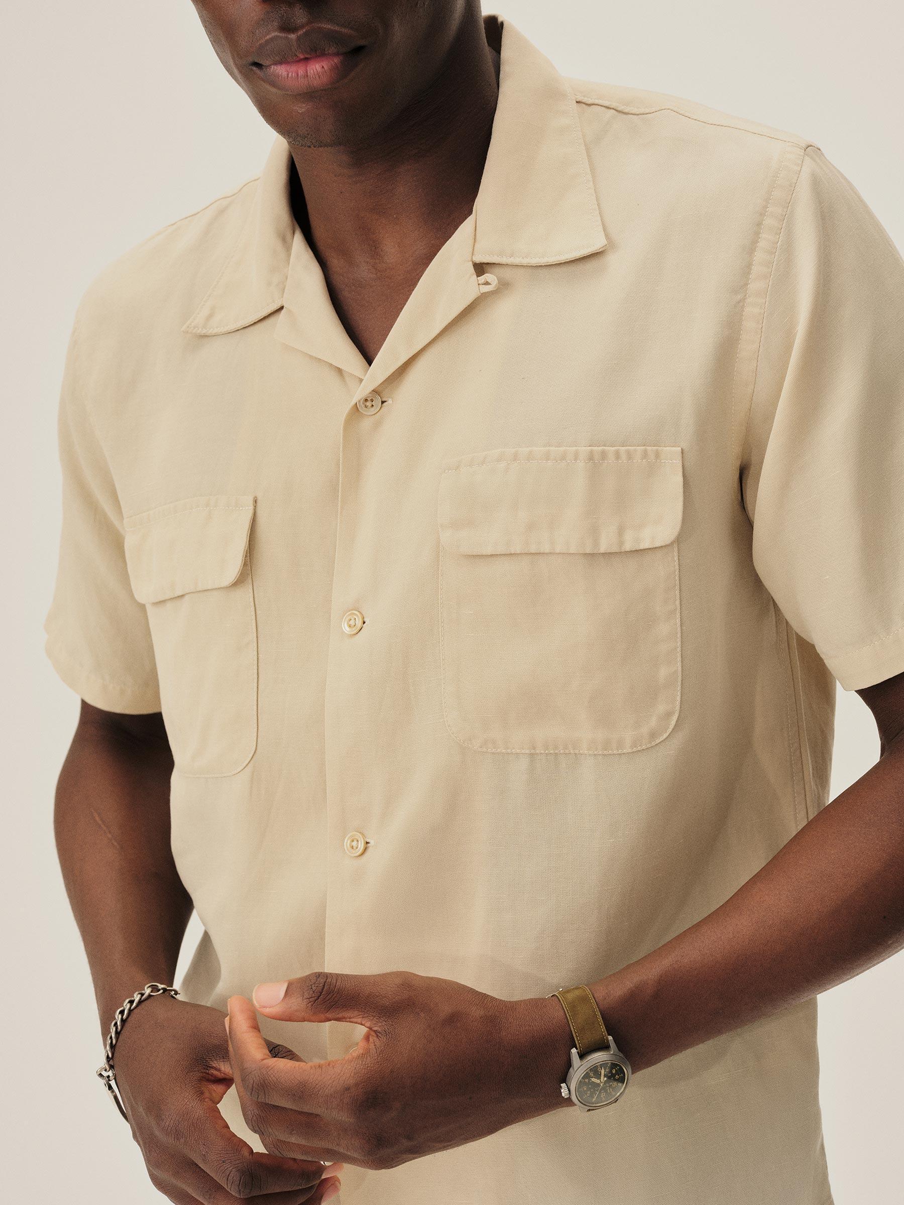 Pale Mojave Draped Linen Deuce Coupe Camp Shirt Product Image