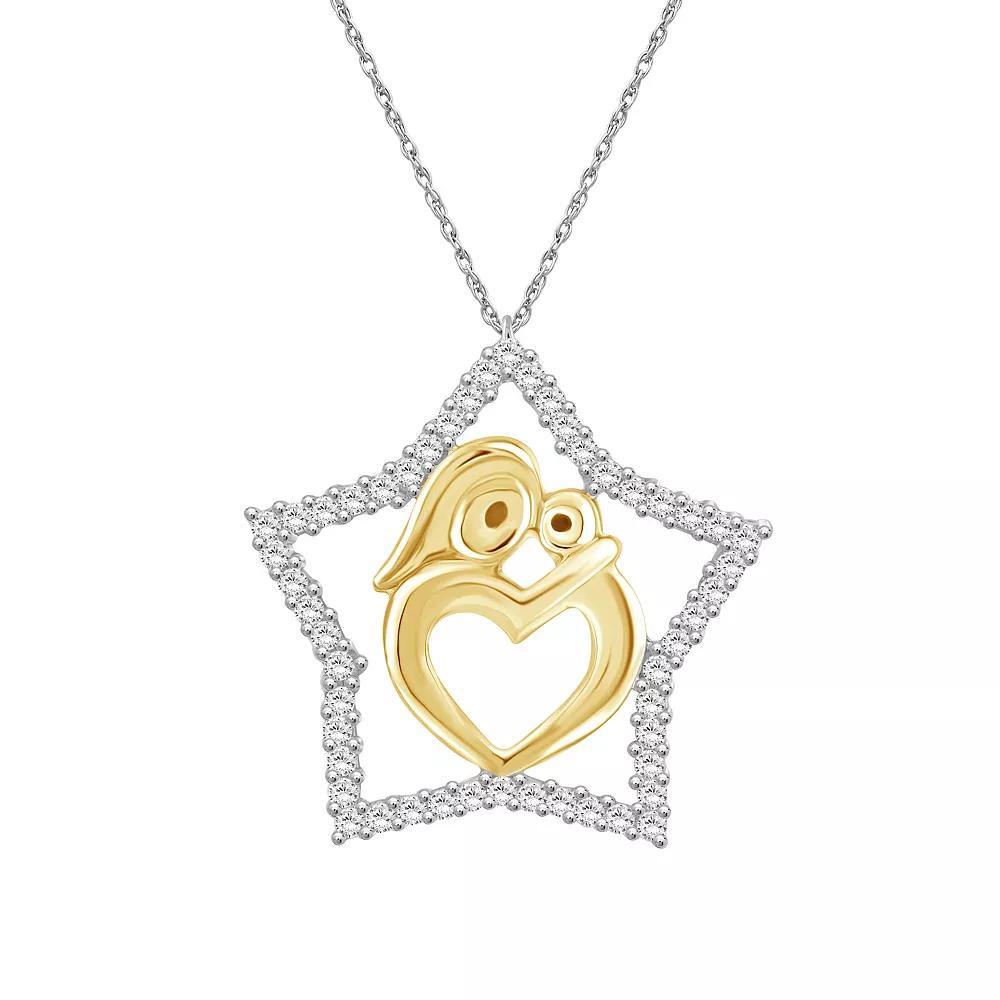 Jewelexcess Two-Tone 14k Gold Over Silver 1/4 Carat T.W. Diamond Mom Star Pendant Necklace, Womens Gold Tone Product Image